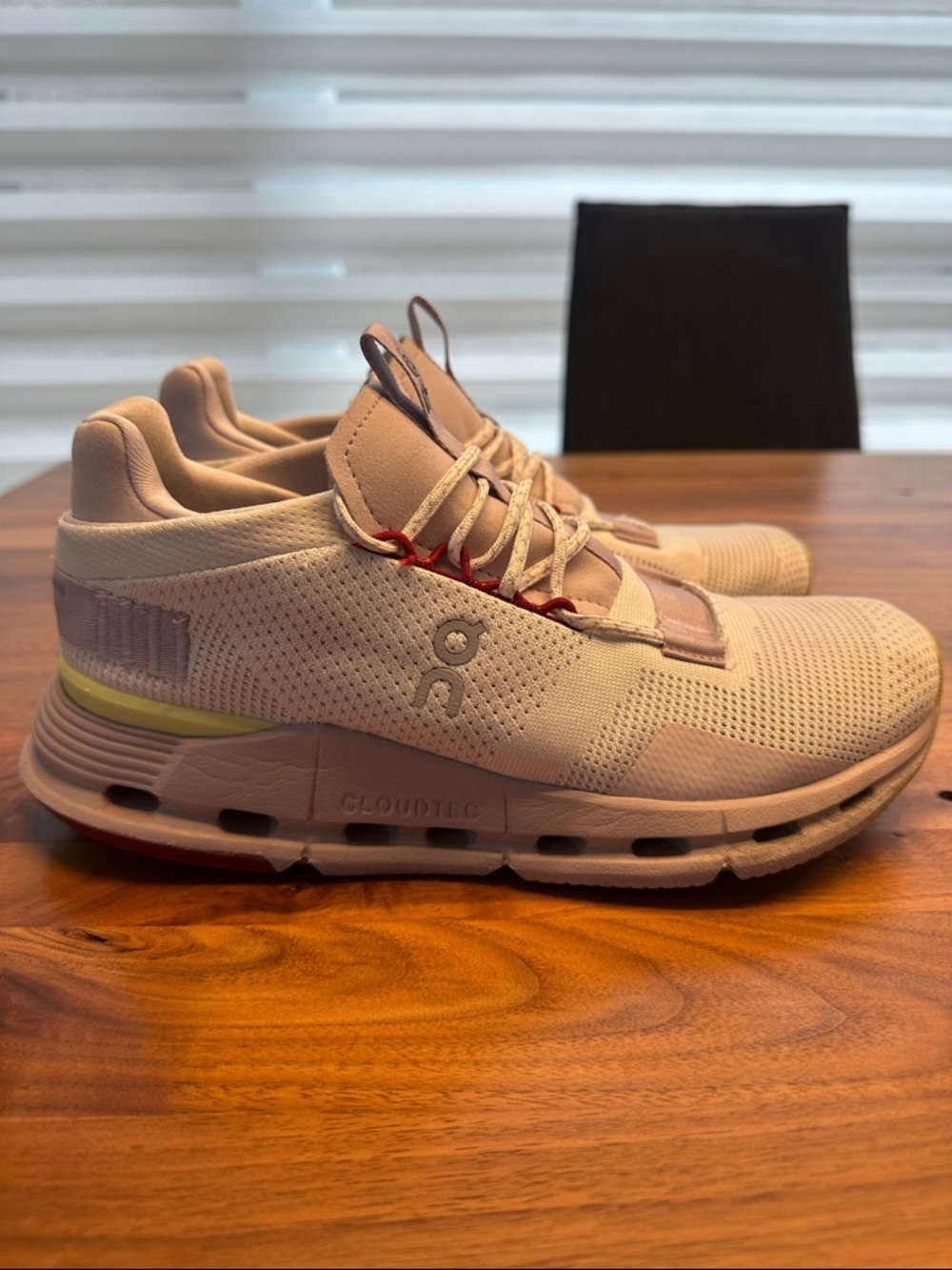 On Running Men’s CloudTec Sneakers in Beige with Red Accents